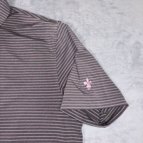 Peter Millar Summer Comfort Golf Polo Men's Size Large Gray Pink Striped Shirt - Picture 7 of 7